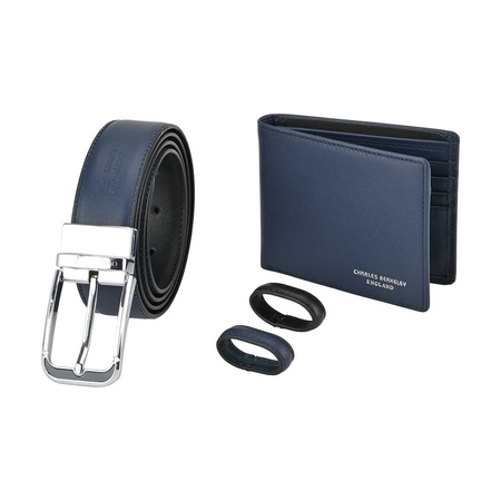 Nappa Leather Wallet & Silver Buckle Belt Gift Set